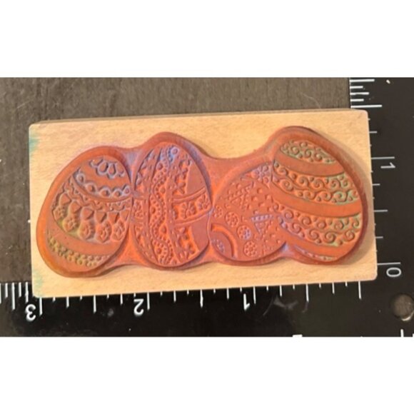 Vintage PSX 1988 Easter Egg Border 2 Wood Mounted Rubber Stamp E-573 - Picture 2 of 4